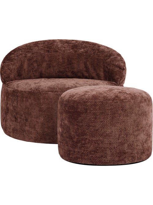 Pouf fauteuil d'appoint décoratif orb et repose-pied rond milano en tissu chenille texturée - icon - Kiabi