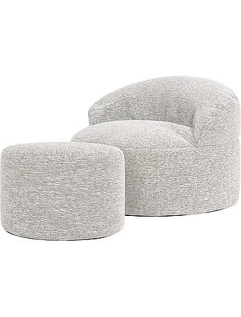 Pouf fauteuil d'appoint décoratif orb et repose-pied rond milano en tissu tissé - icon