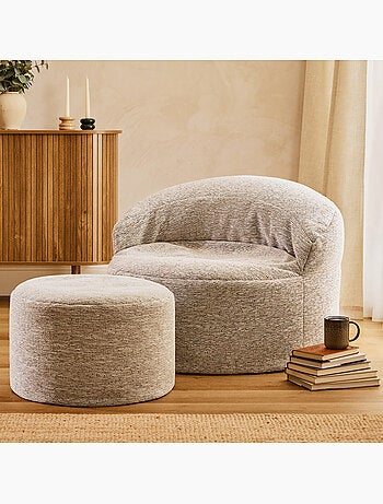 Pouf fauteuil d'appoint décoratif orb et repose-pied rond milano en tissu tissé - icon