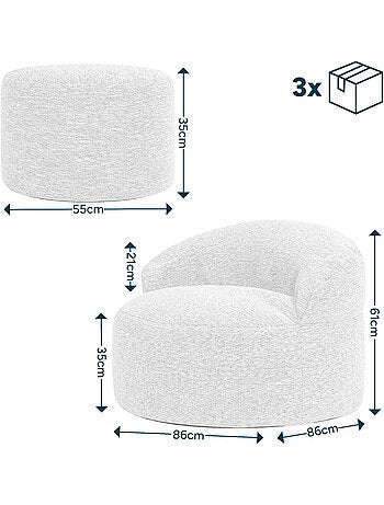 Pouf fauteuil d'appoint décoratif orb et repose-pied rond milano en tissu tissé - icon