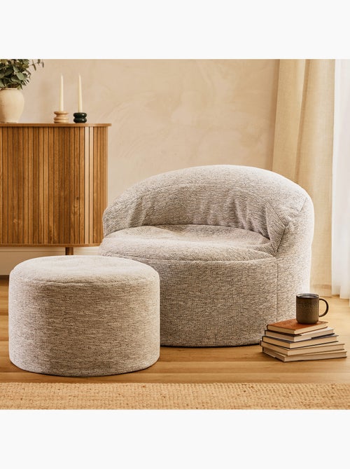 Pouf fauteuil d'appoint décoratif orb et repose-pied rond milano en tissu tissé - icon - Kiabi