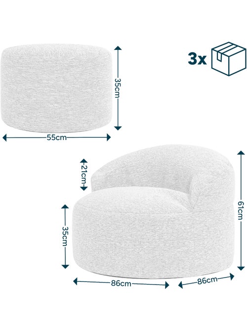 Pouf fauteuil d'appoint décoratif orb et repose-pied rond milano en tissu tissé - icon - Kiabi