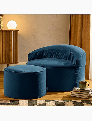 Pouf fauteuil d'appoint décoratif orb et repose-pied rond milano en velours mat - icon