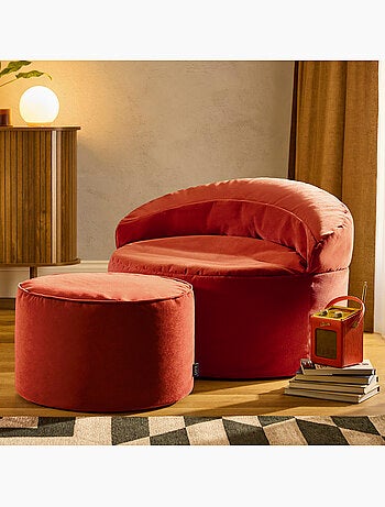 Pouf fauteuil d'appoint décoratif orb et repose-pied rond milano en velours mat - icon