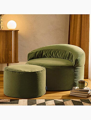 Pouf fauteuil d'appoint décoratif orb et repose-pied rond milano en velours mat - icon