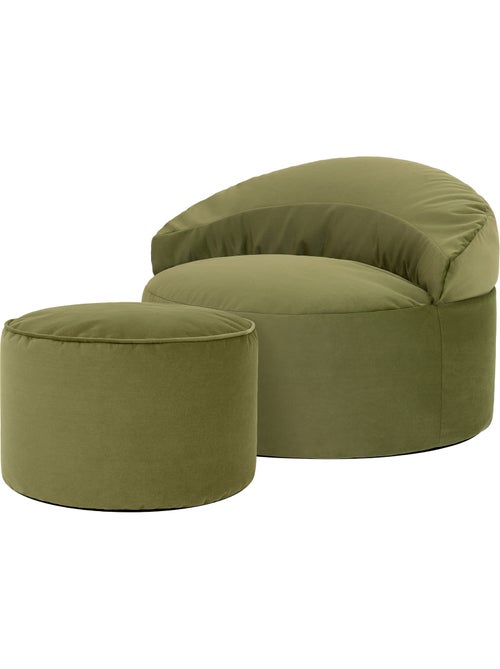Pouf fauteuil d'appoint décoratif orb et repose-pied rond milano en velours mat - icon - Kiabi