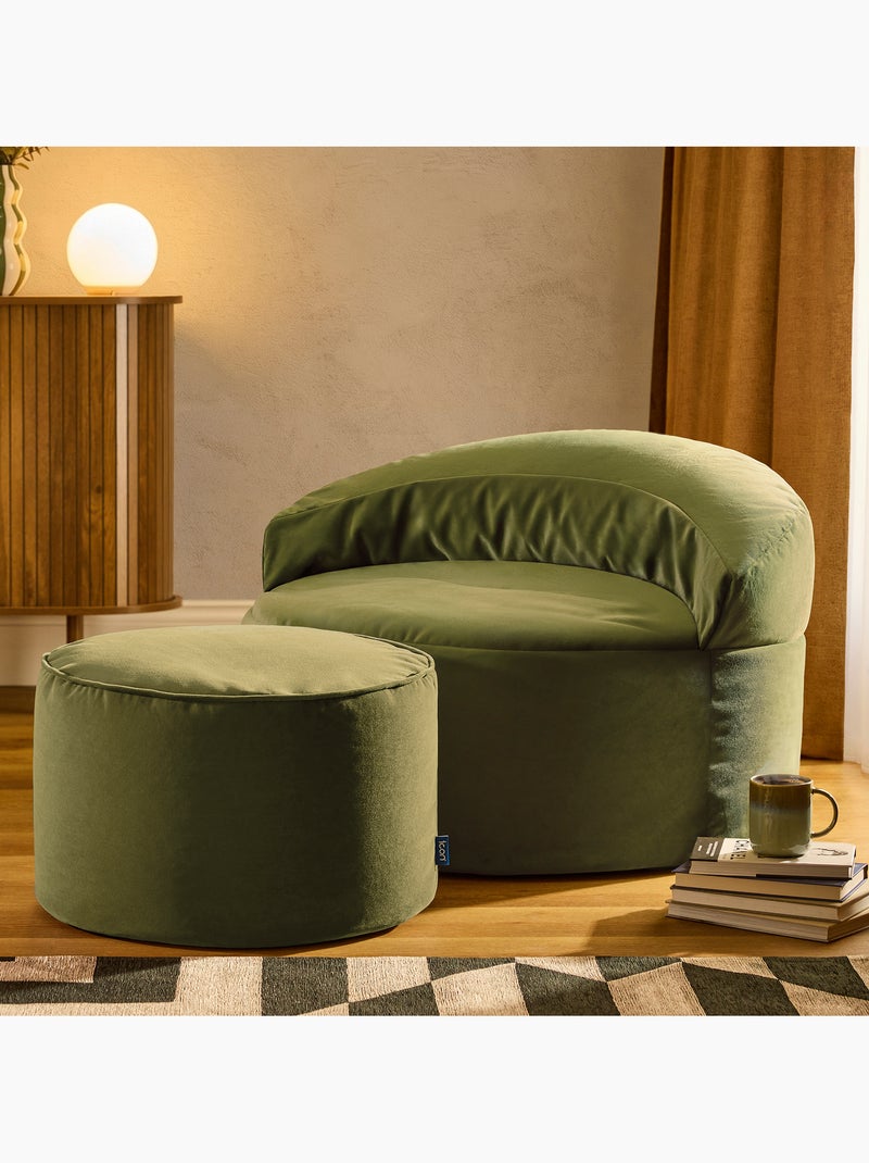 Pouf fauteuil d'appoint décoratif orb et repose-pied rond milano en velours mat - icon Vert olive - Kiabi