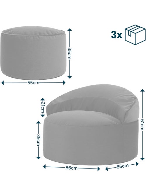 Pouf fauteuil d'appoint décoratif orb et repose-pied rond milano en velours mat - icon - Kiabi