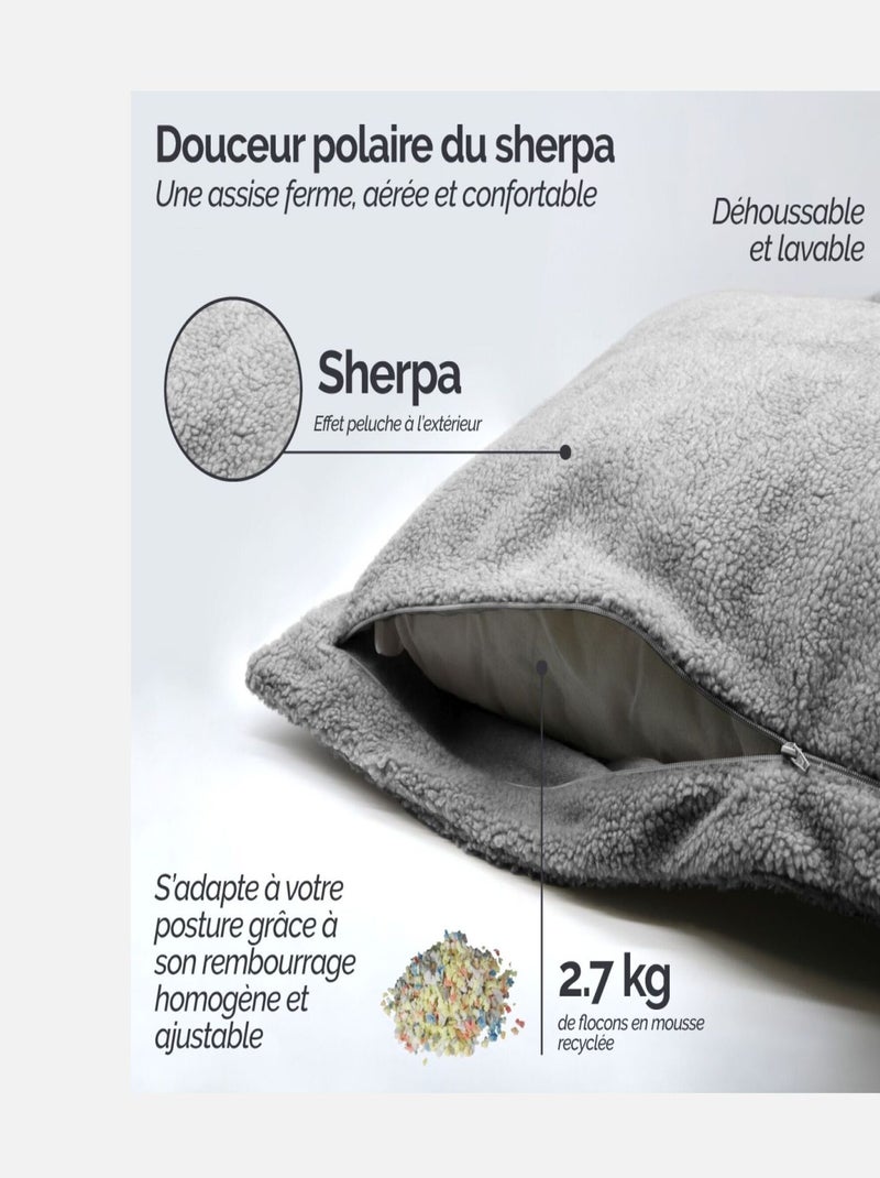 Pouf, fauteuil d'intérieur déhoussable - Sherpa - Vivezen Gris clair - Kiabi