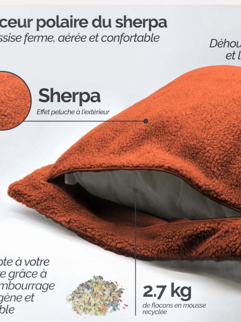 Pouf, fauteuil d'intérieur déhoussable - Sherpa - Vivezen Rouge brique - Kiabi