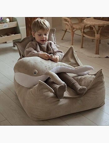 Pouf fauteuil enfant 60x70x50 cm en velours côtelé fin meow baby