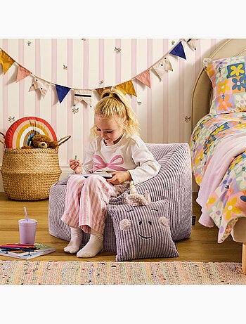 Pouf fauteuil enfant avec coussin animal assorti en velours côtelé - icon