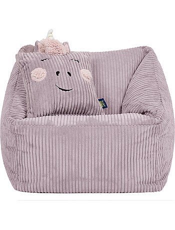 Pouf fauteuil enfant avec coussin animal assorti en velours côtelé - icon