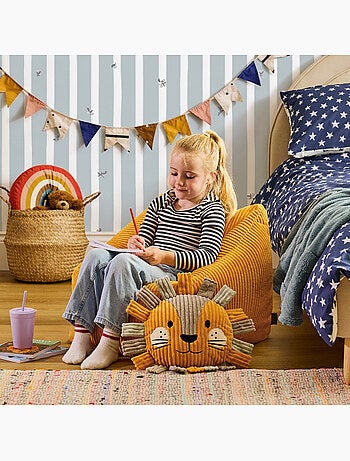 Pouf fauteuil enfant avec coussin animal assorti en velours côtelé - icon