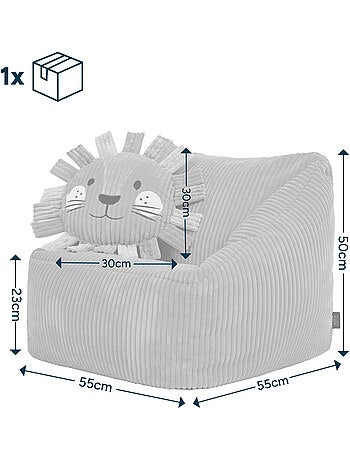 Pouf fauteuil enfant avec coussin animal assorti en velours côtelé - icon