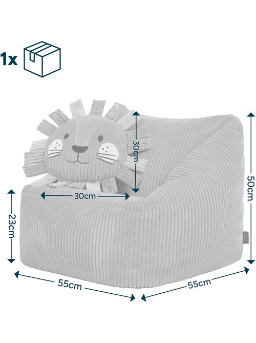 Pouf fauteuil enfant avec coussin animal assorti en velours côtelé - icon - Kiabi