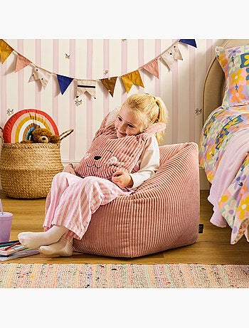 Pouf fauteuil enfant avec coussin animal assorti en velours côtelé - icon
