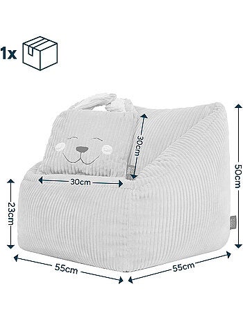 Pouf fauteuil enfant avec coussin animal assorti en velours côtelé - icon