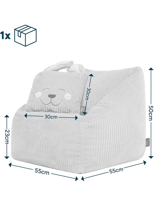 Pouf fauteuil enfant avec coussin animal assorti en velours côtelé - icon - Kiabi