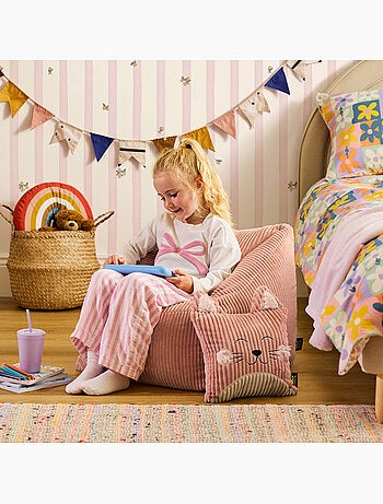Pouf fauteuil enfant avec coussin animal assorti en velours côtelé - icon