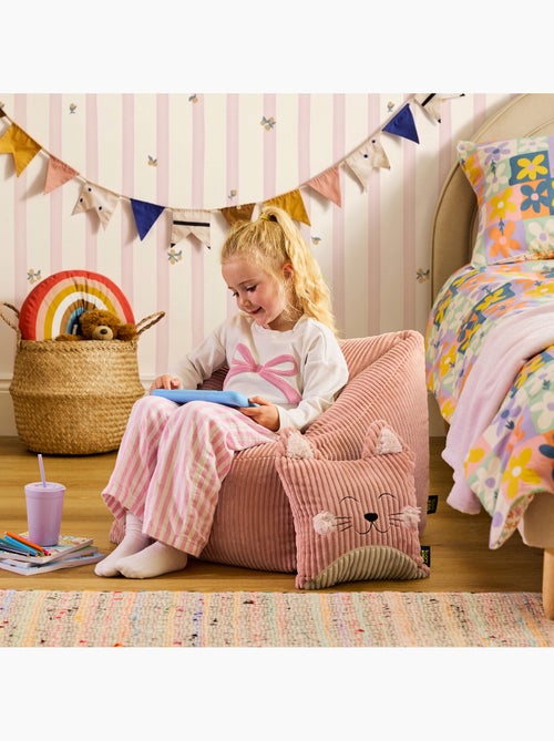 Pouf fauteuil enfant avec coussin animal assorti en velours côtelé - icon - Kiabi
