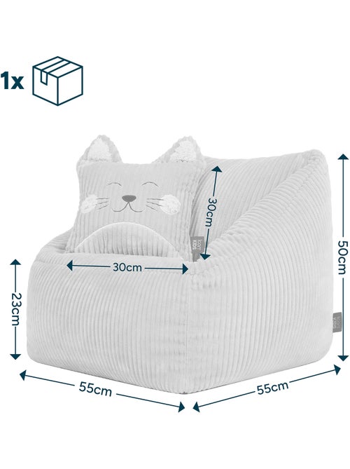 Pouf fauteuil enfant avec coussin animal assorti en velours côtelé - icon - Kiabi