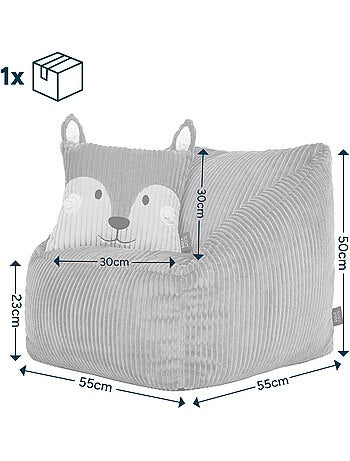 Pouf fauteuil enfant avec coussin animal assorti en velours côtelé - icon