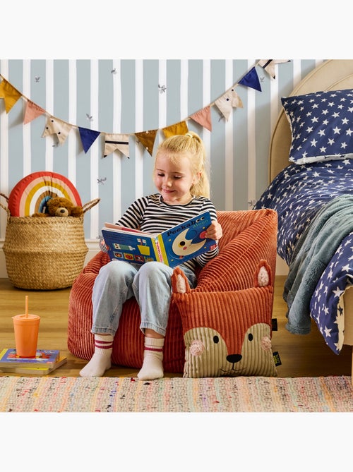 Pouf fauteuil enfant avec coussin animal assorti en velours côtelé - icon - Kiabi
