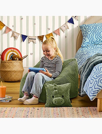 Pouf fauteuil enfant avec coussin animal assorti en velours côtelé - icon