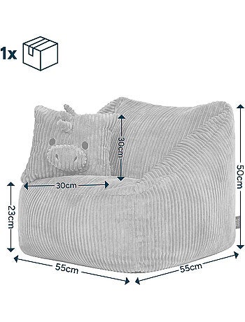 Pouf fauteuil enfant avec coussin animal assorti en velours côtelé - icon