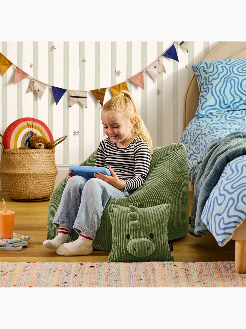 Pouf fauteuil enfant avec coussin animal assorti en velours côtelé - icon Vert Sauge - Kiabi
