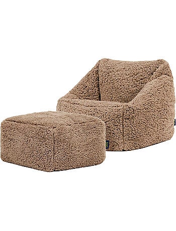 Pouf fauteuil enfant avec repose-pied carré assorti en polaire peluche douce - icon