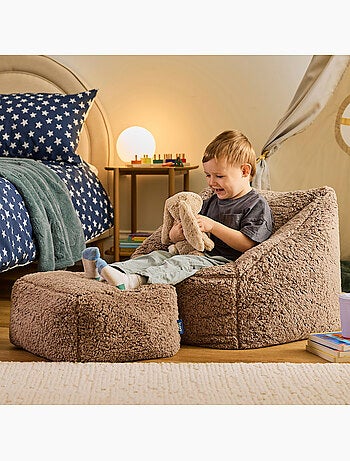 Pouf fauteuil enfant avec repose-pied carré assorti en polaire peluche douce - icon