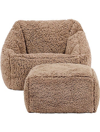 Pouf fauteuil enfant avec repose-pied carré assorti en polaire peluche douce - icon