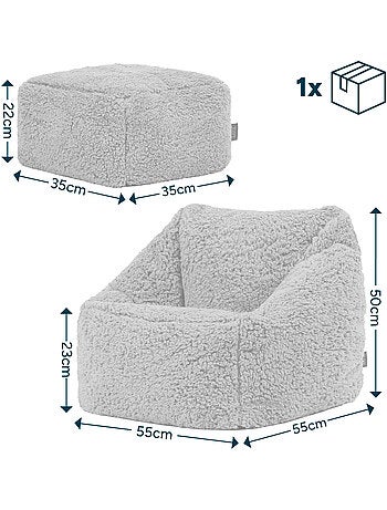 Pouf fauteuil enfant avec repose-pied carré assorti en polaire peluche douce - icon