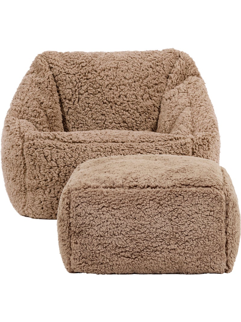 Pouf fauteuil enfant avec repose-pied carré assorti en polaire peluche douce - icon Marron - Kiabi