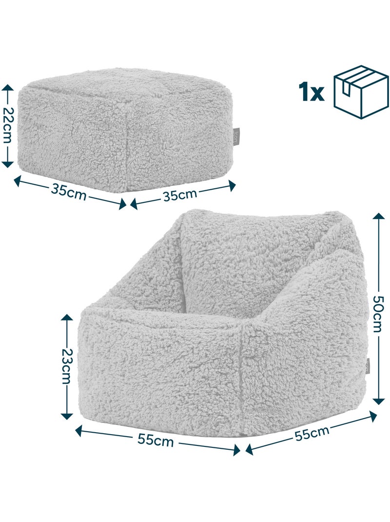 Pouf fauteuil enfant avec repose-pied carré assorti en polaire peluche douce - icon Marron - Kiabi