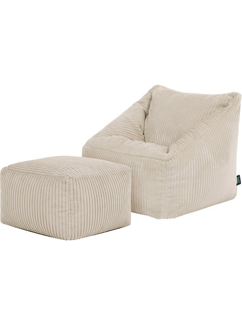 Pouf fauteuil enfant avec repose-pied carré assorti en velours côtelé - icon - Kiabi