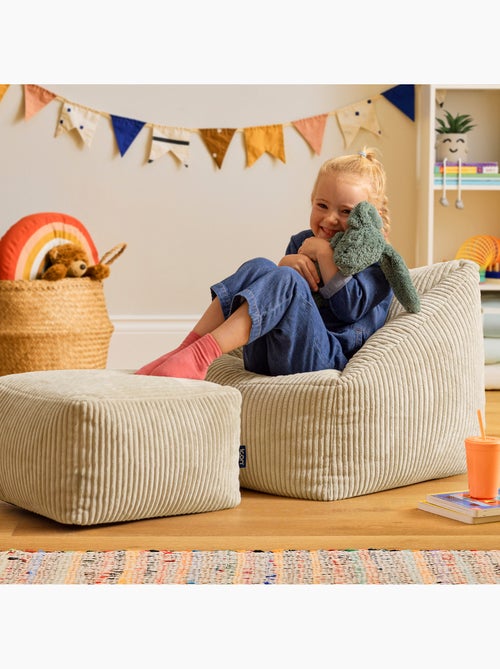 Pouf fauteuil enfant avec repose-pied carré assorti en velours côtelé - icon - Kiabi