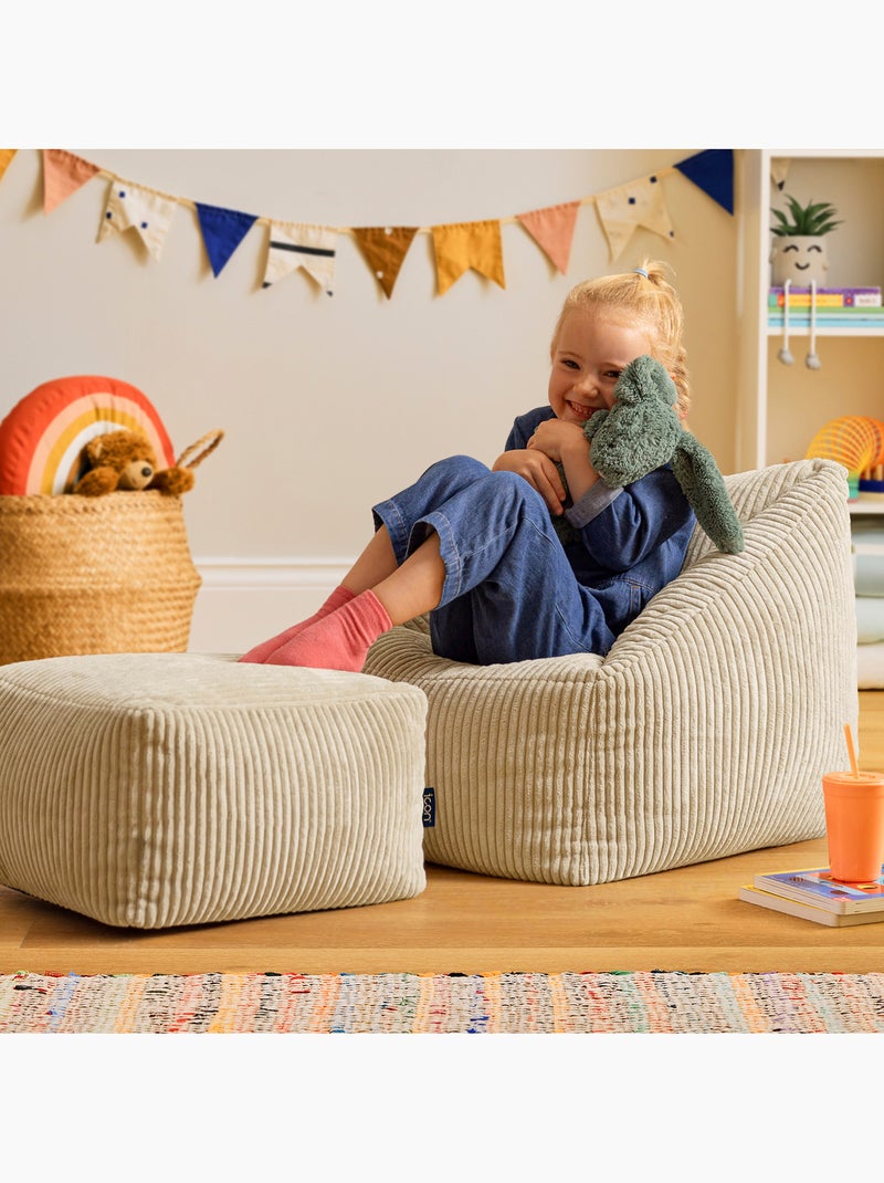 Pouf fauteuil enfant avec repose-pied carré assorti en velours côtelé - icon Beige - Kiabi