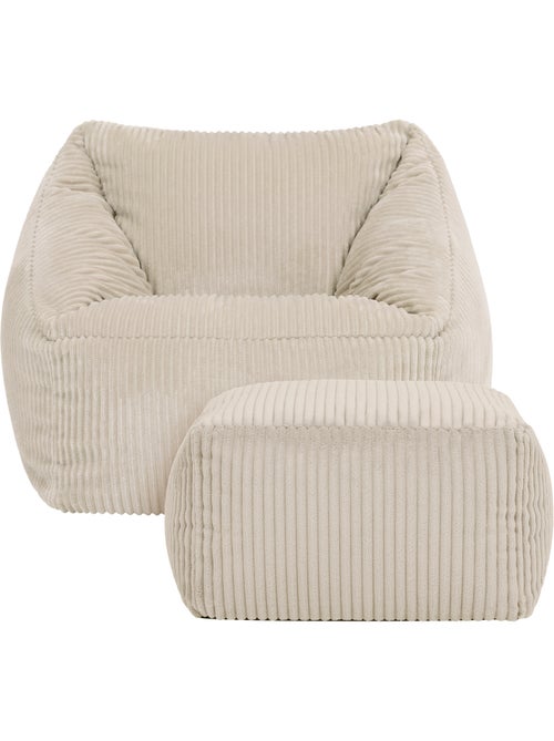 Pouf fauteuil enfant avec repose-pied carré assorti en velours côtelé - icon - Kiabi