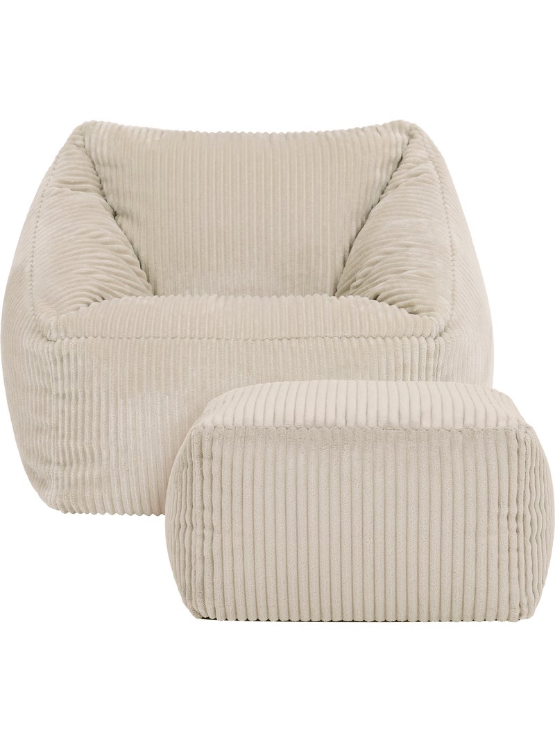 Pouf fauteuil enfant avec repose-pied carré assorti en velours côtelé - icon Beige - Kiabi