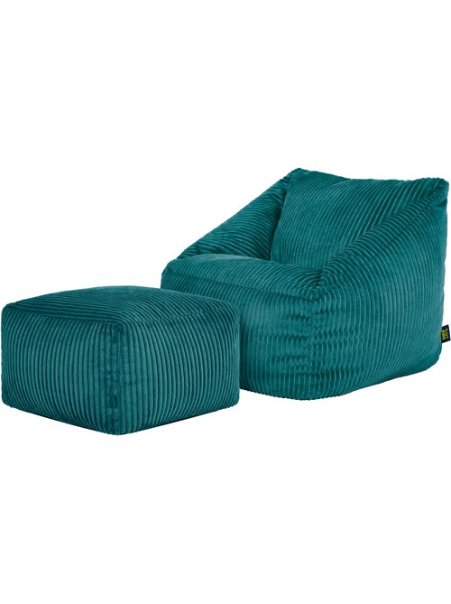 Pouf fauteuil enfant avec repose-pied carré assorti en velours côtelé - icon - Kiabi