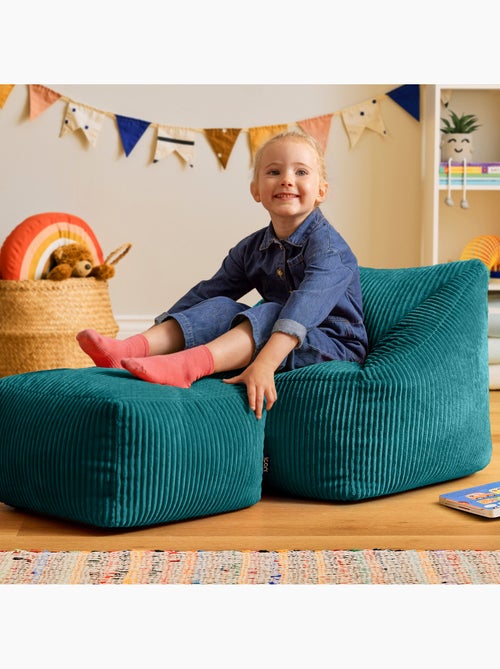 Pouf fauteuil enfant avec repose-pied carré assorti en velours côtelé - icon - Kiabi