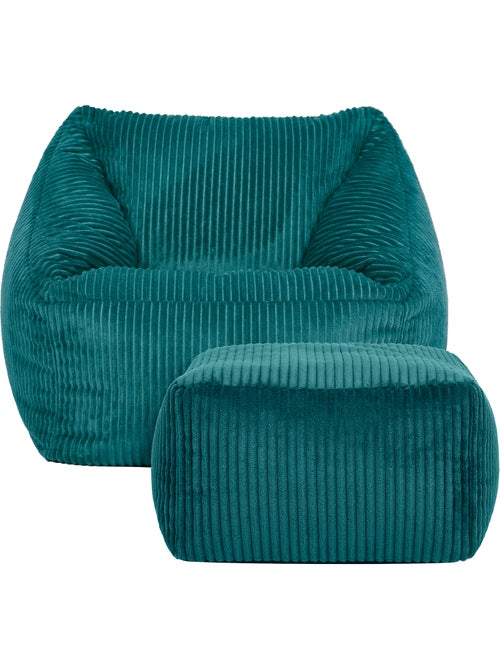 Pouf fauteuil enfant avec repose-pied carré assorti en velours côtelé - icon - Kiabi