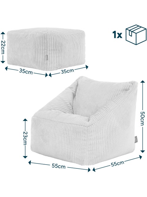 Pouf fauteuil enfant avec repose-pied carré assorti en velours côtelé - icon - Kiabi