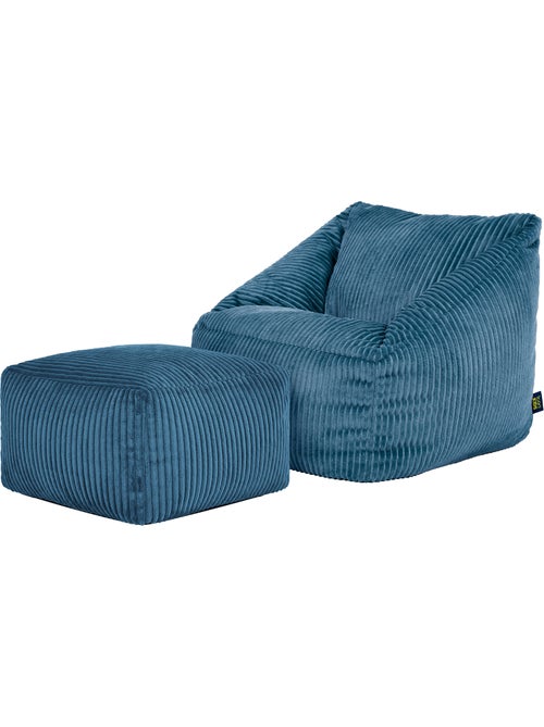 Pouf fauteuil enfant avec repose-pied carré assorti en velours côtelé - icon - Kiabi