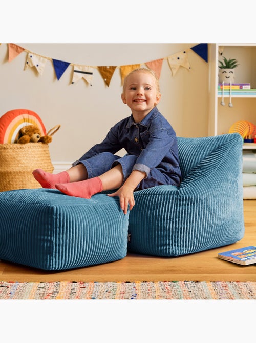 Pouf fauteuil enfant avec repose-pied carré assorti en velours côtelé - icon - Kiabi