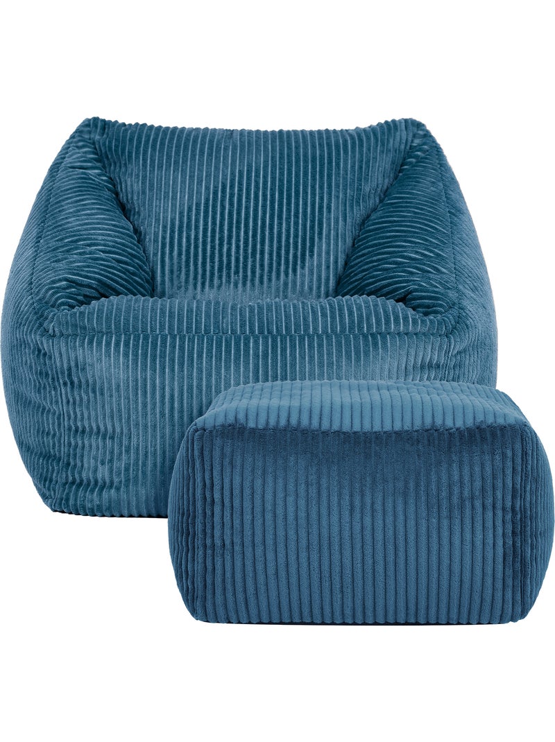 Pouf fauteuil enfant avec repose-pied carré assorti en velours côtelé - icon Bleu jean - Kiabi