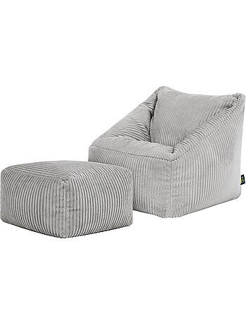 Pouf fauteuil enfant avec repose-pied carré assorti en velours côtelé - icon